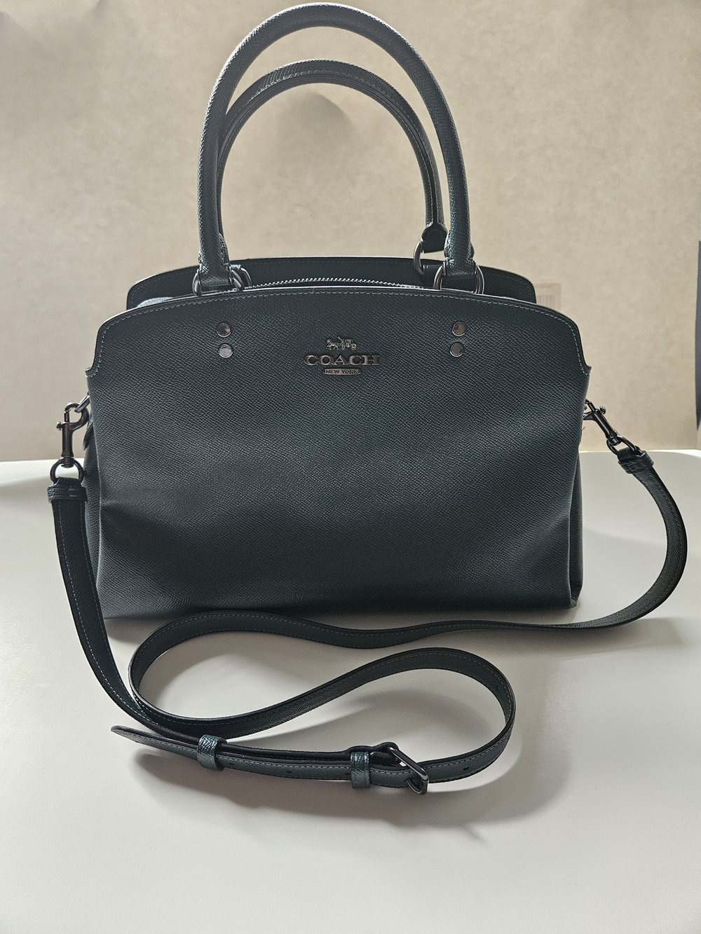 Coach Green Leather Satchel with Detachable Strap